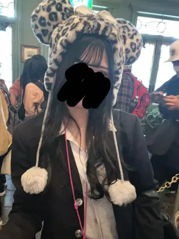 디즈니 팬 캡 레오파드 무늬 그레이