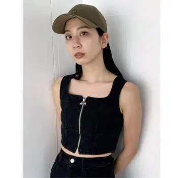 EMODA 프론트 지퍼 데님 뷔스티에
