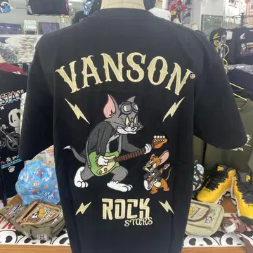 (5) VANSON 톰과 제리 락 티셔츠 블랙