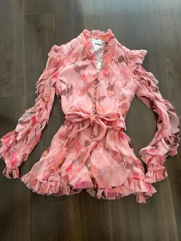 ZIMMERMANN 프릴 디테일 핑크 미니 원피스