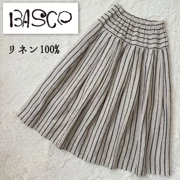 BASCO 바스코 린넨 스트라이프 턱 플레어 스커트