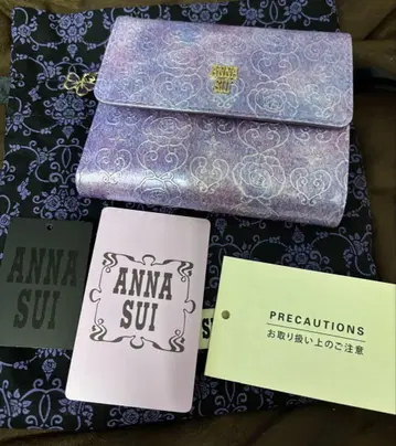 ANNA SUI 로즈 하트 금구리 접이식 지갑 라벤더