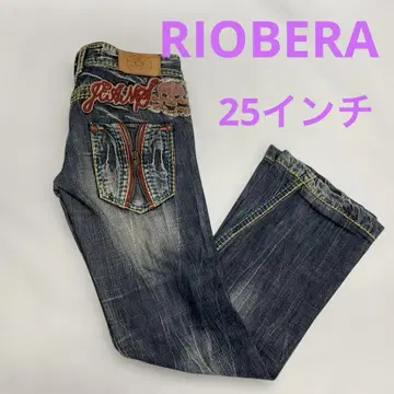 RIOBERA 데님 해골 플레어 데님 블루 25인치 #1597