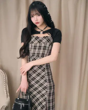 미셸 마카롱 앙상블 체크 원피스