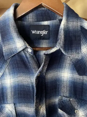 Wrangler 체크 무늬 긴팔 셔츠 네이비