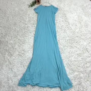 폴로 랄프 로렌 맥시 롱 티셔츠 원피스 스카이블루 코튼 자수 S