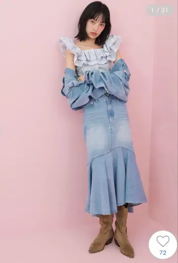 SNIDEL (스나이델) 데님 머메이드 스커트 LBLU