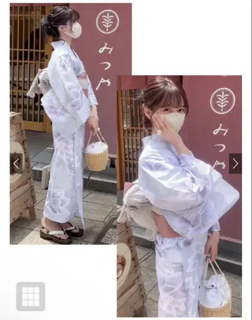 그레일 연꽃 무늬 유카타 세트 + 일본 나막신