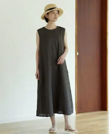 MUJI 무지 워싱 프렌치 린넨 슬리브리스 원피스