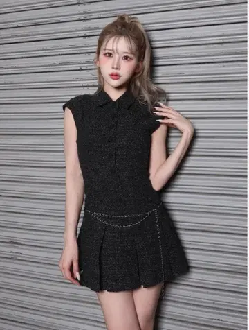 Darich 체인 벨트 트위드 미니 원피스 BLK