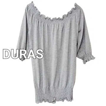 DURAS 듀라스 퍼프 슬리브 오프숄더 튜닉 5부 길이 그레이 새상품급