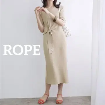 ROPE 로페 하이 게이지 프론트 트위스트 니트 원피스 38 베이지