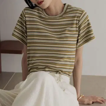 로리즈팜 플라이 치비 티셔츠 브라운 보더 티셔츠 보더