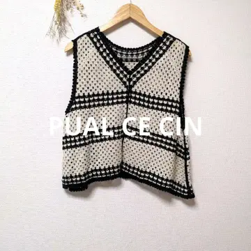 PUAL CE CIN 퓨어세신 크로셰 뜨개질 풍 베스트 상의 세련된