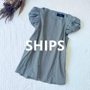 SHIPS 퍼프 슬리브 깅엄 체크 블라우스 튜닉 38