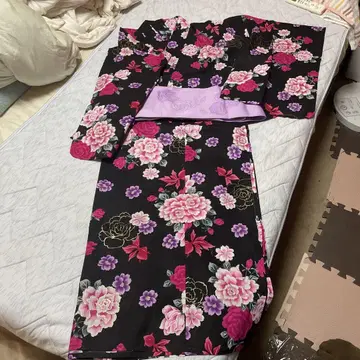 스마일 랜드 기모노 꽃무늬 블랙 8L
