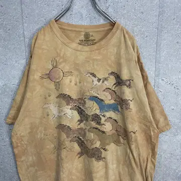 더 마운틴 말 호스 벽화풍 프린트 타이다이 티셔츠 2XL