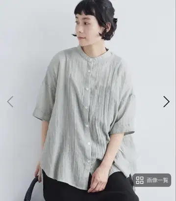 ichi 코튼 혼방 밴드 카라 뒷면 개더 셔츠 나츄란
