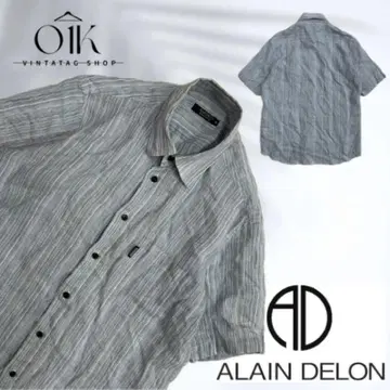 ALAIN DELON 스트라이프 반팔 셔츠 그레이 계열