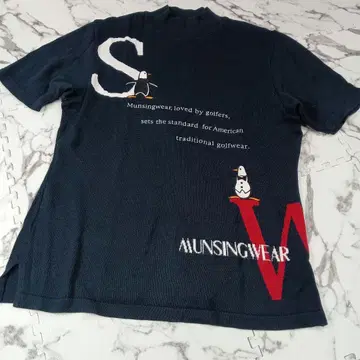 Munsingwear 골프 반팔 니트 펭귄 자수 네이비 셔츠