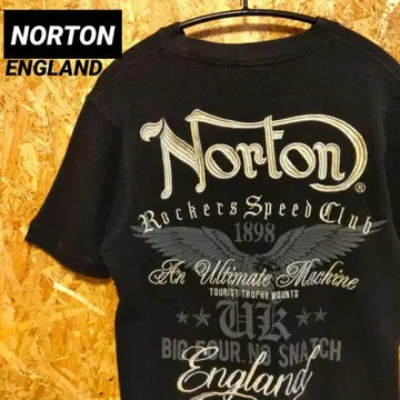 "NORTON" 바이커 티셔츠 백 자수 로고 크루넥 와플 티셔츠