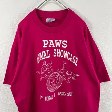 90s 헤인즈 hanes paws 개 싱글 스티치 티셔츠 핑크