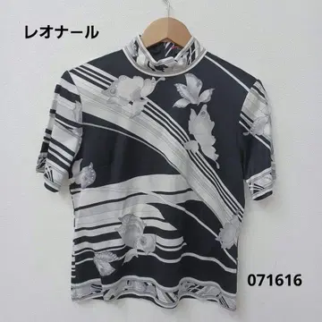 레오나르 꽃무늬 스트라이프 하이넥 반팔 셔츠 L