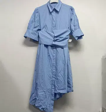 라이트 블루 셔츠 원피스 반팔 허리 리본 포함