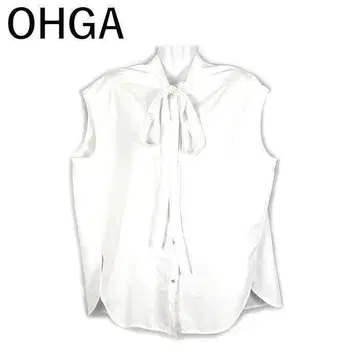 오가 OHGA 블라우스 슬리브리스 보타이 프렌치 슬리브 화이트 화이트