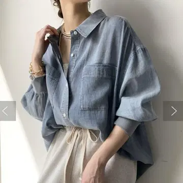 DOUDOU 소매 리브 시어 데님 셔츠