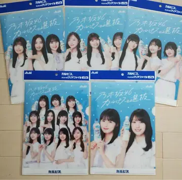 노기자카46 멤버들이 디자인한 칼피스 클리어 파일 5종 세트입니다.