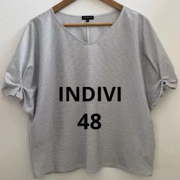 INDIVI 면 혼방 블라우스 상의 반팔 화이트 48 V넥 빅 사이즈
