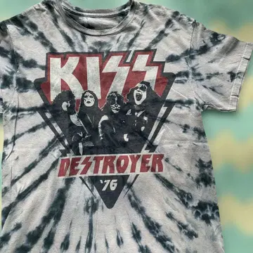 KISS DESTROYER'76 투어 프린트 티셔츠 타이다이 구제 의류