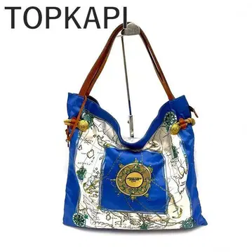 탑카피 TOPKAPI 토트백 스카프 패턴 대용량 지도 도안 블루 계열