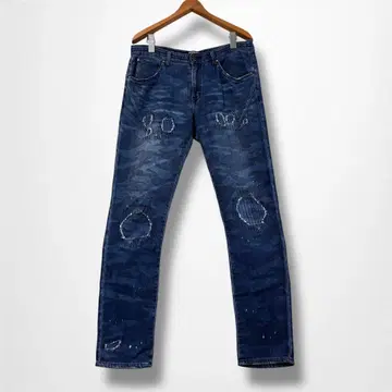 우노푸 넘버나인 데미지 리페어 가공 데님 팬츠 카모 무늬 L