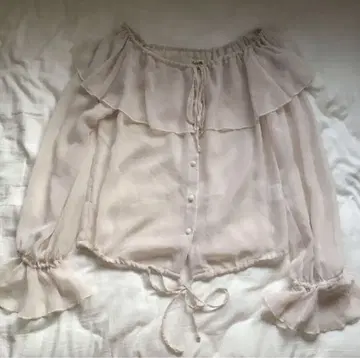 나르시스 Danity 시스루 블라우스 베이지 프릴 리본
