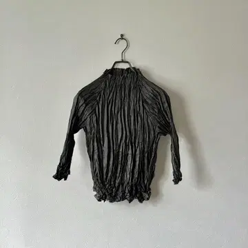 구제 의류 와셔 컷 티셔츠 7부 소매 뒷면 버튼 하이넥 모드 무지 레트로