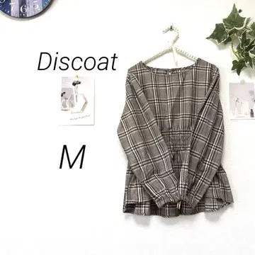 9555 Discoat 디스코트 체크 무늬 페플럼 컷 티셔츠 M