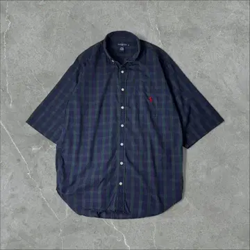Ralph Lauren 블랙 워치 반팔 BD 셔츠 XL 네이비 그린