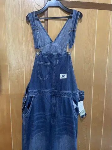 택 포함 데님 오버롤 다크 블루