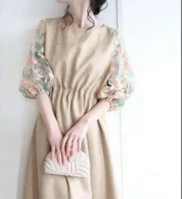 Frenchpave 프렌치 파베 꽃 소매 레이스 턱 원피스 cawaii