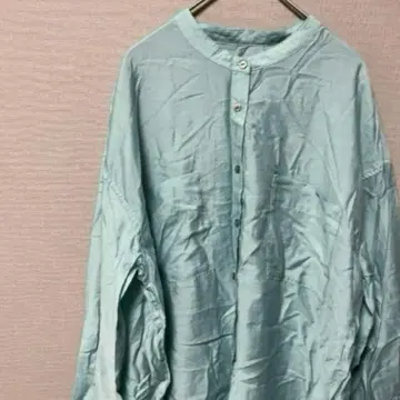 로페피크닉 노카라 오버 사이즈 블라우스 (M) 그린 무지 광택 셔츠