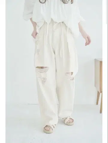 um 모모타 리본 벨트 데미지 데님