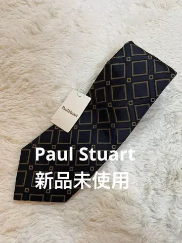 미사용 새상품 실크 100 Paul Stuart 기하학 패턴 넥타이