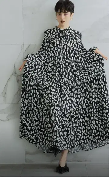 manana suerte 티어드 롱 원피스 레오 퍼레이드 패턴 고품질