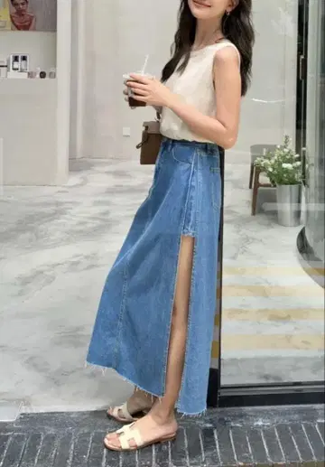 벌스데이 바쉬 데님 슬림 스커트 숏 팬츠 레이어드