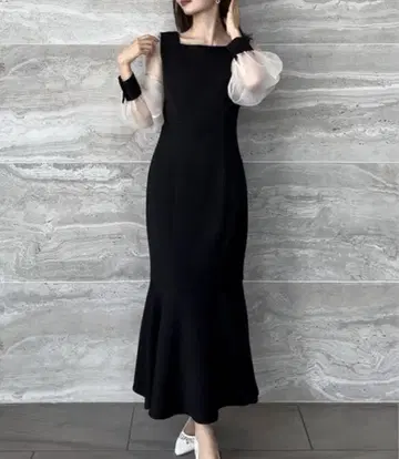 주노아 도킹 원피스 시어 볼륨 슬리브 머메이드 원피스