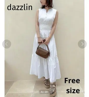 택 포함 미사용품 dazzlin 슬리브리스 셔링 플레어 원피스 맥시 길이