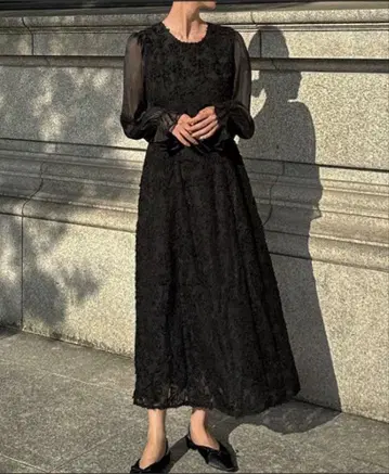 주노아 긴팔 원피스 드레스 블랙 M 사이즈 결혼식