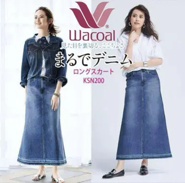 와코루 카르송 마치 데님 UV 차단 기능 데님 롱 스커트